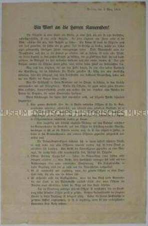 Offener Brief des Kommandanten von Berlin General von Boehn an die in der Stadt befindlichen Militärs