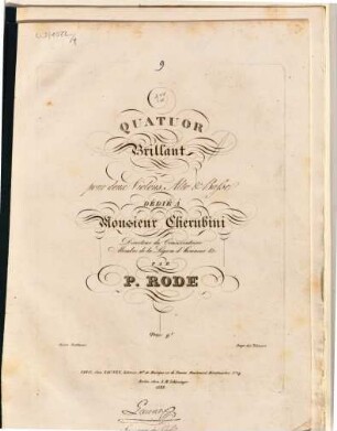 Quatuor brillant pour deux violons, alto & basse : oeuvre posthume