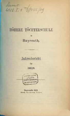 Jahres-Bericht. 1888/89