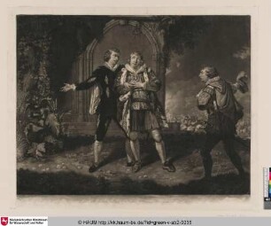[Mr. Powell in der Rolle des Königs Johann, und Mr. Beasley als Hubert; Mr Powell and Mr Bensley, in the Characters of King John and Hubert]