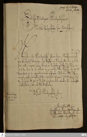 Brief von der Regierung zu Berleburg an August Hermann Francke.