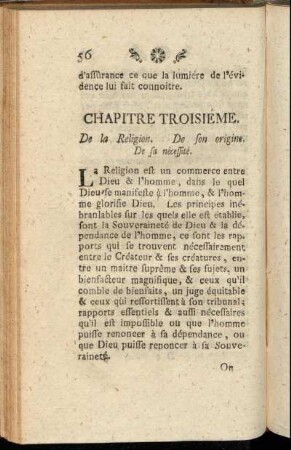 Chapitre Troisiéme. De la Religion. De son origine. De sa nécessité.
