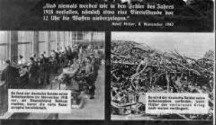 Illustriertes Abwurf-Flugblatt der Alliierten mit einer Gegenüberstellung der Situation von 1918 und 1943