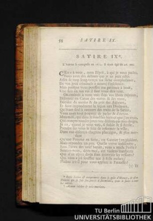Satire IX. L'auteur la composa en 1673. Il étoit âgé de 36 ans.