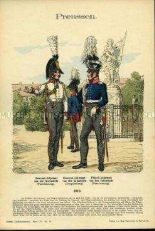 Uniformdarstellung, General- und Flügel-Adjutanten der Kavallerie bzw. der Infanterie, Königreich Preußen, 1810.