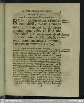 Differentia II. Amor Romanis vagus, Germanis sincerus