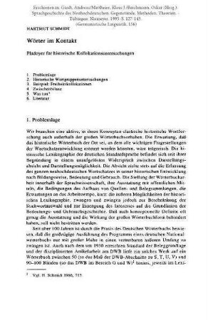 Wörter im Kontakt. Plädoyer für historische Kollokationsuntersuchungen