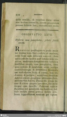 Observatio XXVII. Hysteria cum panophobia, pilulis fetidis curata