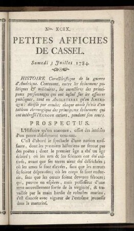No XCIX (Samedi 3 Juillet 1784)