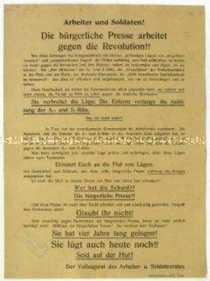Flugblatt des Vollzugsrates des Arbeiter- und Soldatenrates gegen die Presse