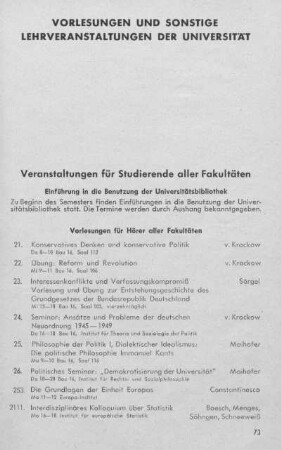 Vorlesungen und sonstige Lehrveranstaltungen