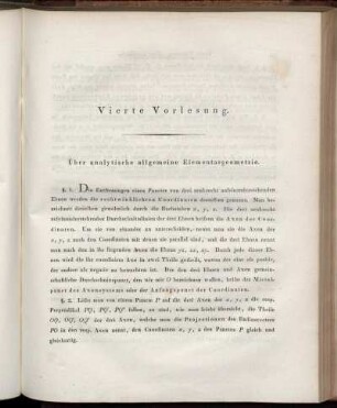 Vierte Vorlesung. Über analytische allgemeine Elementargeometrie.