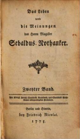 Das Leben und die Meinungen des Herrn Magister Sebaldus Nothanker, 2