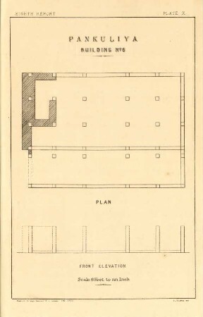 Plate X. Pankuliya Building No. 6. Plan. Front elevation.