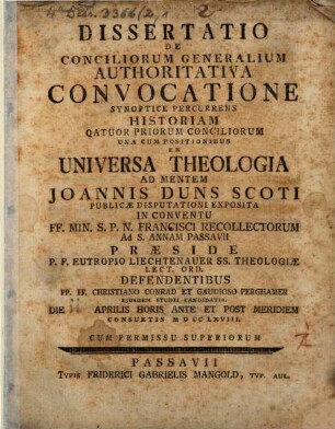 Diss. ... de conciliorum generalium authoritativa convocatione ..., [Grundwerk]