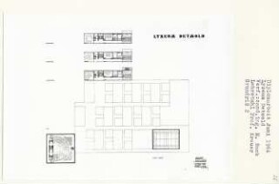 Lyzeum, Detmold (Diplomarbeit bei Willy Kreuer): Grundrisse 1. - 3. Obergeschoss, Luftraum Turnhalle und Aula