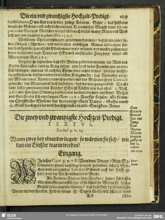Die zwey und zwantzigste Hochzeit-Predigt