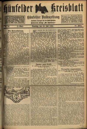 Zweite Ausgabe vom Samstag, den 12. Juli 1930.