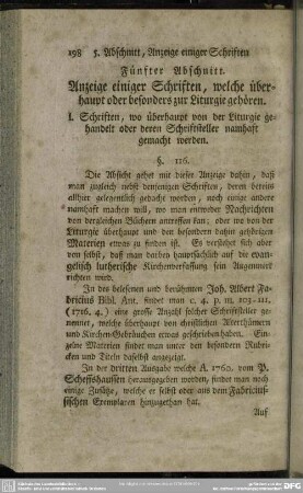 Fünfter Abschnitt. Anzeige einiger Schriften, welche überhaupt oder besonders zur Liturgie gehören