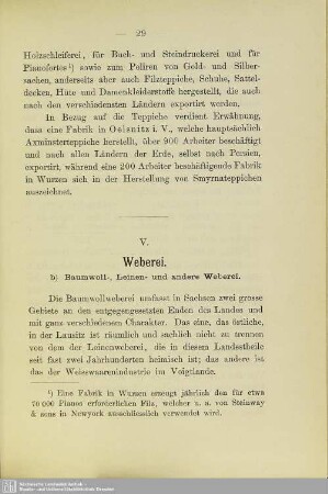 V. Weberei b) Baumwoll-, Leinen- und andere Weberei