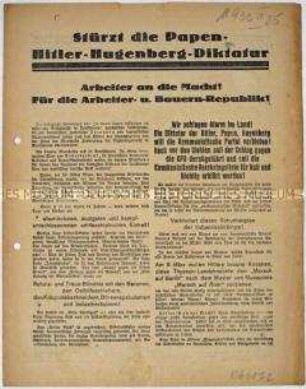 Flugschrift der KPD gegen NSDAP und SPD und Aufruf zur Reichstagswahl 1933