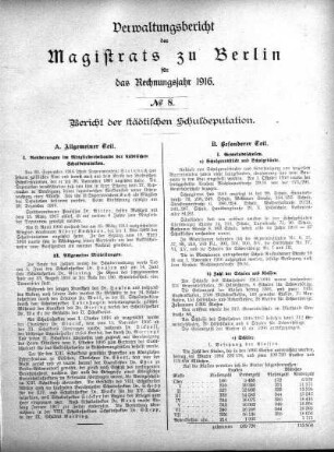 No. 8. Bericht der städtischen Schuldeputation