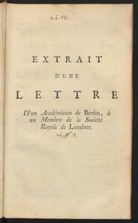 Extrait D'Une Lettre D'un Académicien de Berlin, à un Membre de la Société Royale de Londres