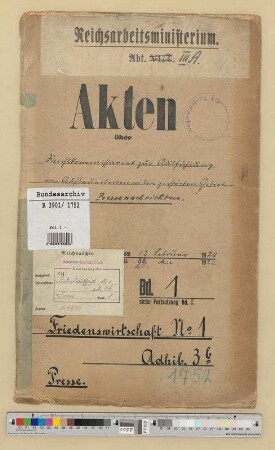 Reichskommissariat zur Ausführung von Aufbauarbeiten in den zerstörten Gebieten .- Pressenachrichten: Bd. 1