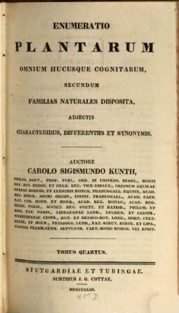 Enumeratio plantarum omnium hucusque cognitarum, secundum familias naturales disposita, adjectis characteribus, differentiis et synonymis, 4. Enumeratio xyridearum, mayacearum, commelynearum, pontederiacearum, melanthacearum, uvulariearum, liliacearum et asphodelearum omnium hucusque cognitarum, adjectis characteribus, differentiis et synonymis