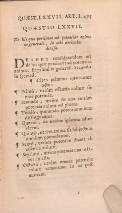 Quaestio LXXVII. De his quae pertinent ad potentias animae in generali, in octo articulos divisa.