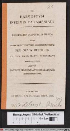De Haemoptysi Inprimis Catameniali : Dissertatio Inavgvralis Medica