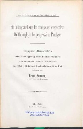 Ein Beitrag zur Lehre der chronischen progressiven Ophthalmoplegie bei progressiver Paralyse