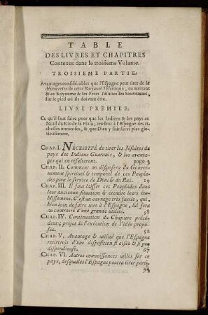 Table des Livres et Chapitres Contenus dans le troisieme Volume.