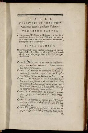 Table des Livres et Chapitres Contenus dans le troisieme Volume.