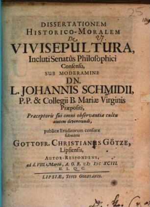 Diss. hist. mor. de vivisepultura