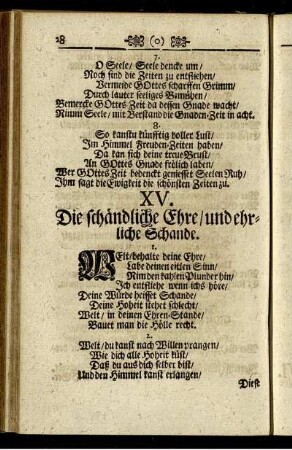 XV. Die schändliche Ehre / und ehrliche Schande.