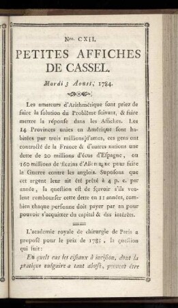 No CXII (Mardi 3 Aoust 1784)