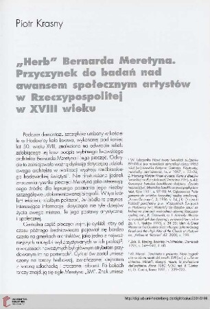 "Herb" Bernarda Meretyna. Przyczynek do badań nad awansem społecznym artystów w Rzeczypospolitej w XVIII wieku