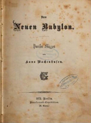 Vom neuen Babylon : Pariser Skizzen