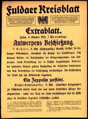 Erste Ausgabe vom Freitag, den 09. Oktober 1914.