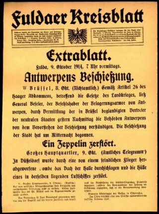 Erste Ausgabe vom Freitag, den 09. Oktober 1914.