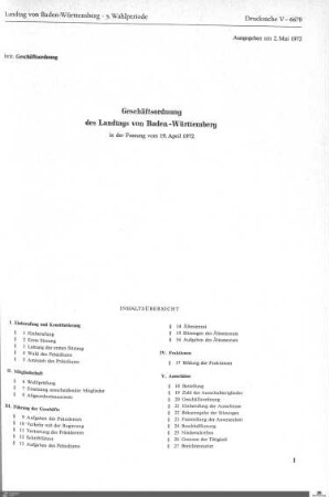 Geschäftsordnung des Landtags, 2.5.1972