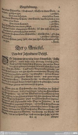 Der 9. Artickel. Von des Zehendners Befehl.