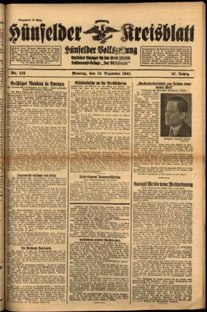Ausgabe vom Montag, den 15. Dezember 1941.