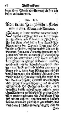 CAP. III - Von denen Frantzösischen Colonien in Asia, Africa und America.