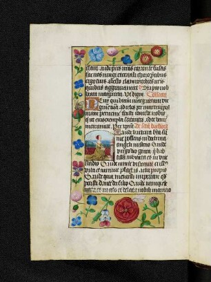 Bordürenseite mit Streumusterbordüre und Textanfangsminiatur: Barbara