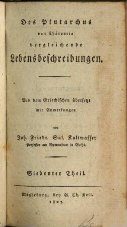 Des Plutarchus von Chäroneia vergleichende Lebensbeschreibungen, 7