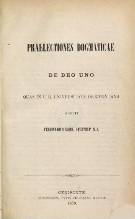 Praelectiones dogmaticae de deo uno