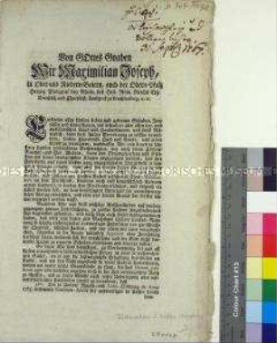 Verordnung von Maximilian III. Joseph Kurfürst von Bayern über die Besteuerung auswärtiger Tuchwaren zum Erhalt der einheimischen Fabrikation