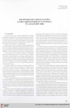 Sprawozdanie z działalności Zamku Królewskiego na Wawelu w latach 2007-2008